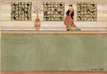 Anglo-japansk väggdesign, ca 1860 (wc och penna på papper)